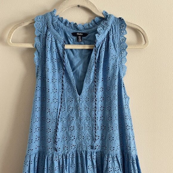 Hatley Women S Blue Eyelet Cotton Tasseled Sleeveless Tiered Emma Maxi Dress - Picture 5 of 12
